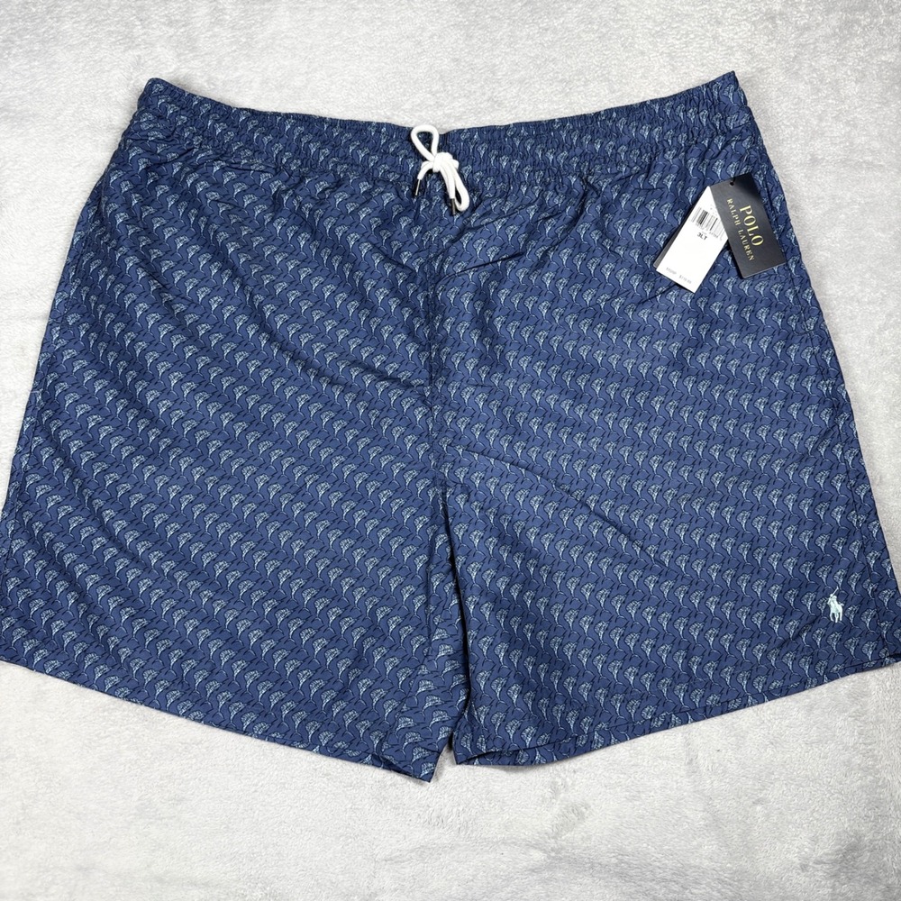 Polo Ralph Lauren Swim Trunks Mens 3XLT Blue Marlin Fish Print New‎ NWT